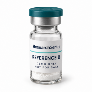 Research Sentry Reference B demo vial with a deep teal cap, silver collar, and navy and teal label on a white background.